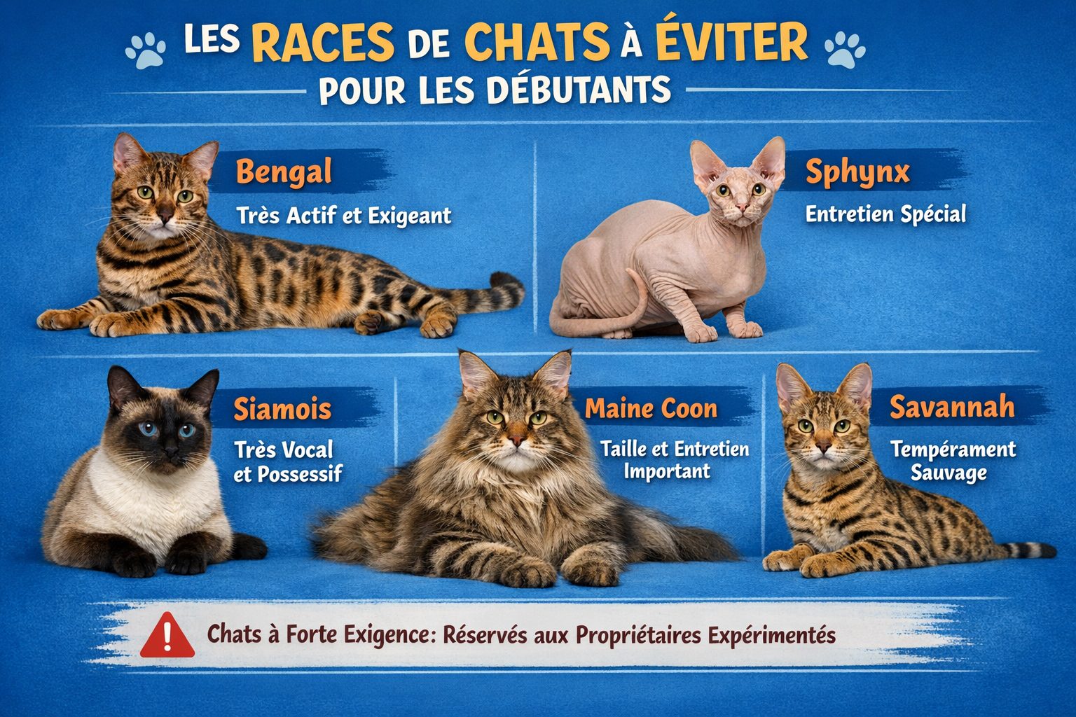 Les races de chats à éviter pour les débutants